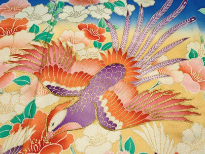 平和屋着物∵女の子 十三参り 子供 祝着 駒刺繍 鳳凰花鳥文 暈し染め 金彩 逸品 CABB2038ze