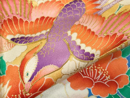 平和屋着物∵女の子 十三参り 子供 祝着 駒刺繍 鳳凰花鳥文 暈し染め 金彩 逸品 CABB2038ze