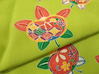 平和屋着物[]七五三　女の子　７歳　祝着　四つ身　型染め　橘　鬼しぼ縮緬　逸品　CABB2039ze
