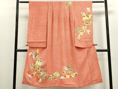 平和屋着物[]七五三　女の子　７歳　祝着　四つ身　総刺繍　絞り　束ね熨斗草花文　金銀糸　逸品　CABB2040ze