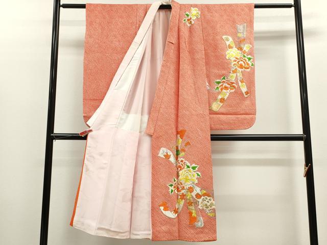 平和屋着物[]七五三　女の子　７歳　祝着　四つ身　総刺繍　絞り　束ね熨斗草花文　金銀糸　逸品　CABB2040ze