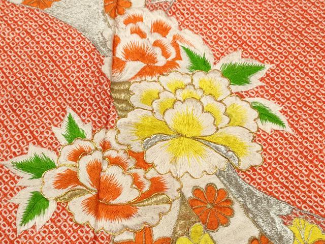 平和屋着物[]七五三　女の子　７歳　祝着　四つ身　総刺繍　絞り　束ね熨斗草花文　金銀糸　逸品　CABB2040ze