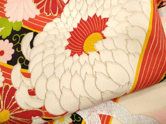 平和屋着物[]アンティーク　大正ロマン　七五三　女の子　３歳　祝着　三つ身　長襦袢セット　立波草花文　金銀彩　逸品　CABB2041ze