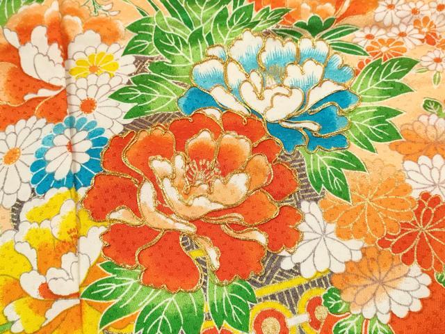 平和屋着物[]七五三　女の子　７歳　祝着　四つ身　長襦袢セット　駒刺繍　花籠文　金彩　洗える着物　CABB2056ze
