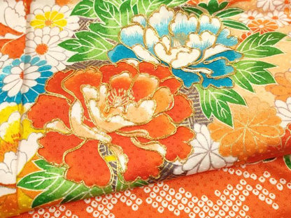 平和屋着物[]七五三　女の子　７歳　祝着　四つ身　長襦袢セット　駒刺繍　花籠文　金彩　洗える着物　CABB2056ze