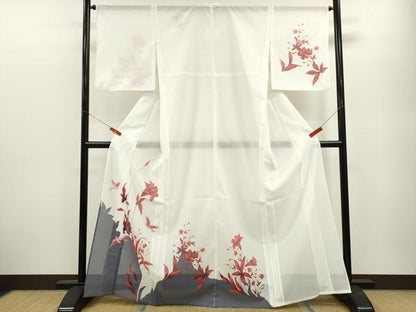 平和屋着物＊夏物 訪問着 絽 花鳥文 金彩 洗える着物 CABB2072ze