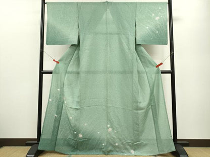 平和屋着物＊夏物 訪問着 絽 草花文 たたき染め 銀彩 正絹 逸品 CABB2074ze