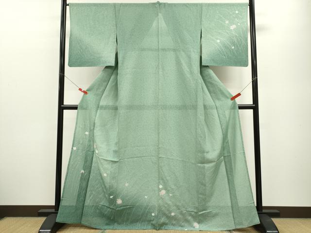 平和屋着物＊夏物 訪問着 絽 草花文 たたき染め 銀彩 正絹 逸品 CABB2074ze