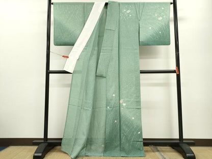 平和屋着物＊夏物 訪問着 絽 草花文 たたき染め 銀彩 正絹 逸品 CABB2074ze
