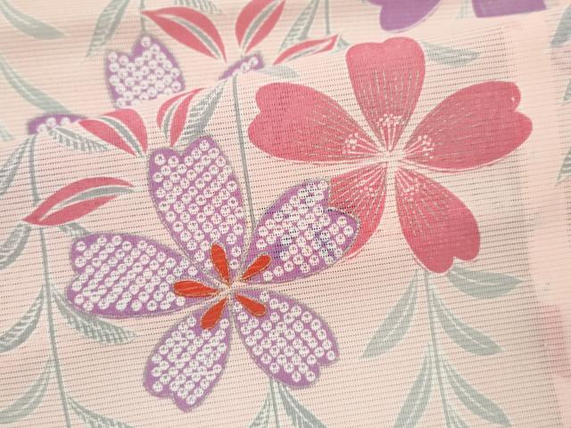平和屋着物＊夏物 色留訪問着 絽 枝垂れ桜文 金彩 洗える着物 未