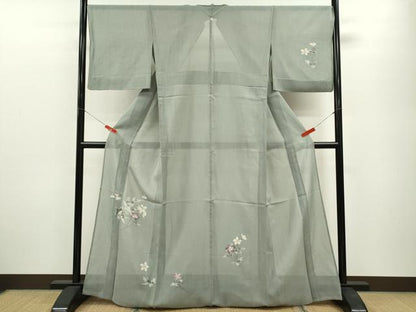 平和屋着物＊夏物 訪問着 紬地 草花文 正絹 逸品 CABB2078ze