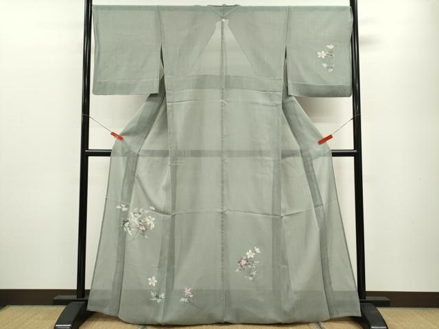 平和屋着物＊夏物 訪問着 紬地 草花文 正絹 逸品 CABB2078ze