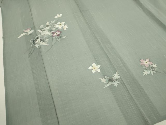 平和屋着物＊夏物 訪問着 紬地 草花文 正絹 逸品 CABB2078ze