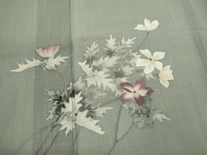平和屋着物＊夏物 訪問着 紬地 草花文 正絹 逸品 CABB2078ze