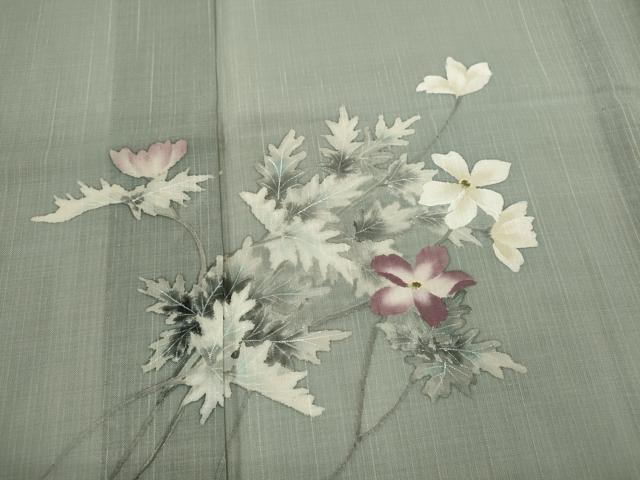 平和屋着物＊夏物 訪問着 紬地 草花文 正絹 逸品 CABB2078ze