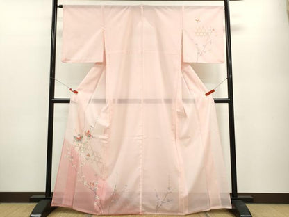 平和屋着物＊夏物 訪問着 絽 網目萩舞蝶文 暈し染め 金彩 洗える着物 CABB2080ze