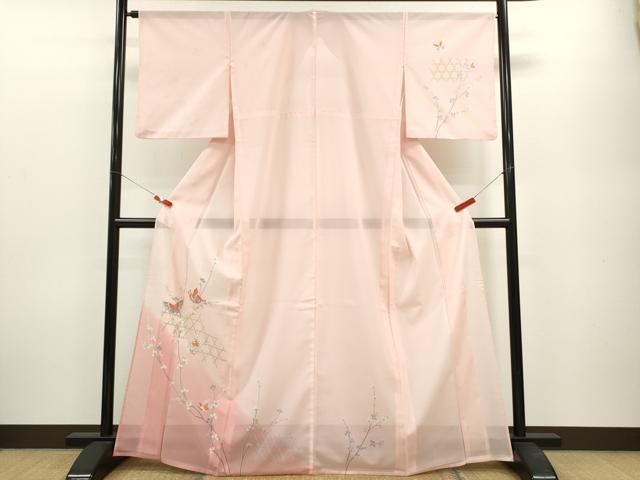 平和屋着物＊夏物 訪問着 絽 網目萩舞蝶文 暈し染め 金彩 洗える着物 CABB2080ze