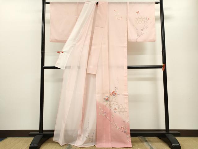平和屋着物＊夏物　訪問着　絽　網目萩舞蝶文　暈し染め　金彩　洗える着物　CABB2080ze 平和屋着物＊夏物 訪問着 絽 網目萩舞蝶文 暈し染め