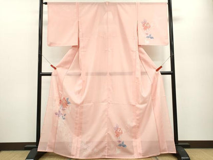 平和屋着物＊夏物 訪問着 絽 バラ 舞蝶文 金彩 洗える着物 CABB2082ze