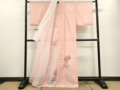 平和屋着物＊夏物 訪問着 絽 バラ 舞蝶文 金彩 洗える着物 CABB2082ze