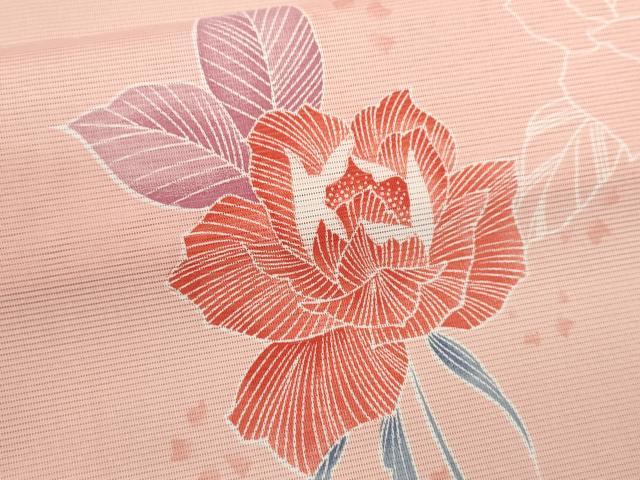 平和屋着物＊夏物 訪問着 絽 バラ 舞蝶文 金彩 洗える着物 CABB2082ze