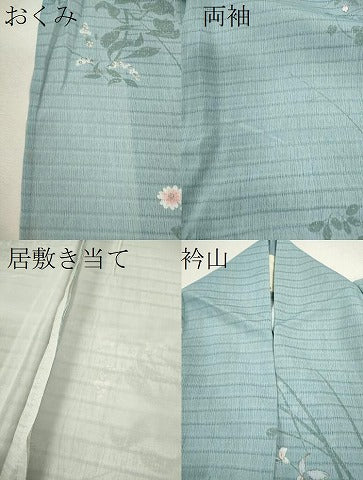 平和屋着物＊夏物 小紋 変わり絽 枝花文 金彩 洗える着物 CABB2087ze