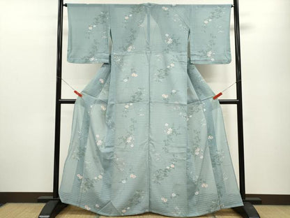平和屋着物＊夏物 小紋 変わり絽 枝花文 金彩 洗える着物 CABB2087ze