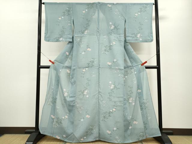 平和屋着物＊夏物 小紋 変わり絽 枝花文 金彩 洗える着物 CABB2087ze