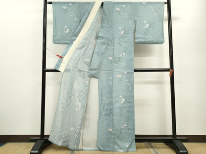平和屋着物＊夏物 小紋 変わり絽 枝花文 金彩 洗える着物 CABB2087ze