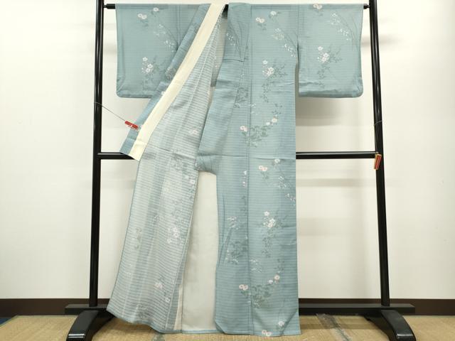 平和屋着物＊夏物 小紋 変わり絽 枝花文 金彩 洗える着物 CABB2087ze