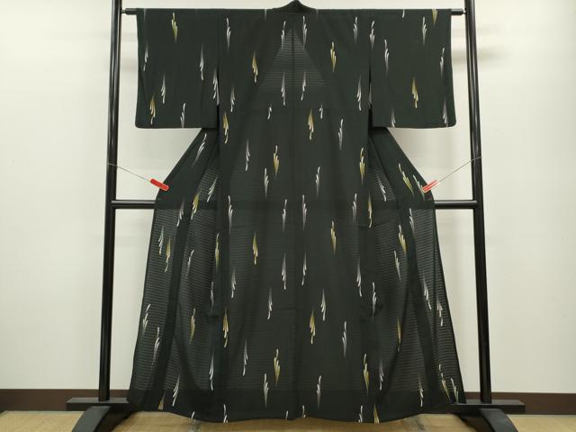 平和屋着物＊夏物 小紋 絽 吉祥文 黒地 洗える着物 CABB2091ze