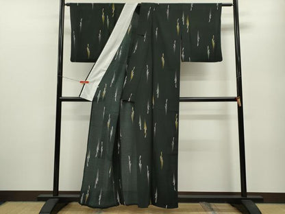 平和屋着物＊夏物 小紋 絽 吉祥文 黒地 洗える着物 CABB2091ze