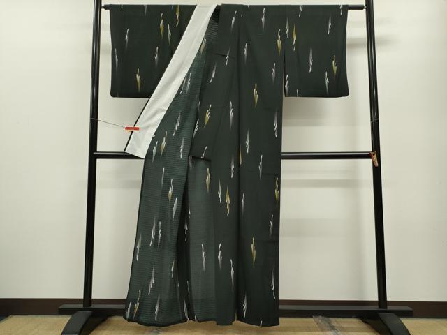平和屋着物＊夏物 小紋 絽 吉祥文 黒地 洗える着物 CABB2091ze