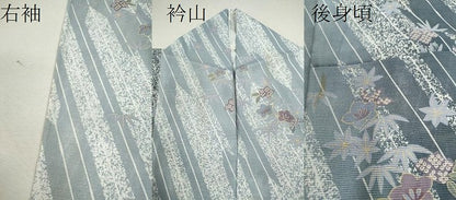 平和屋着物＊夏物 小紋 絽 矢羽根草花文 たたき染め 洗える着物 CABB2092ze