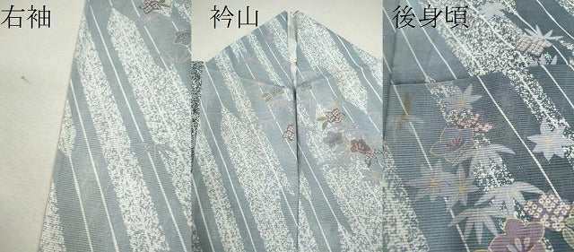 平和屋着物＊夏物 小紋 絽 矢羽根草花文 たたき染め 洗える着物 CABB2092ze