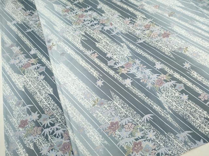 平和屋着物＊夏物 小紋 絽 矢羽根草花文 たたき染め 洗える着物 CABB2092ze