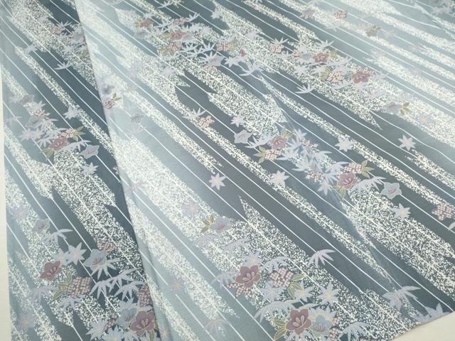平和屋着物＊夏物 小紋 絽 矢羽根草花文 たたき染め 洗える着物 CABB2092ze