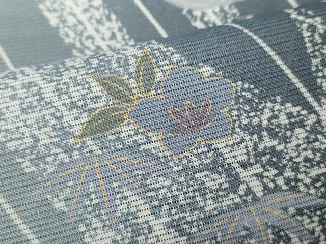 平和屋着物＊夏物 小紋 絽 矢羽根草花文 たたき染め 洗える着物 CABB2092ze
