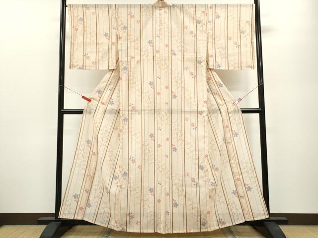 平和屋着物＊夏物 小紋 絽 縞 舞桜文 洗える着物 未使用 CABB2094ze