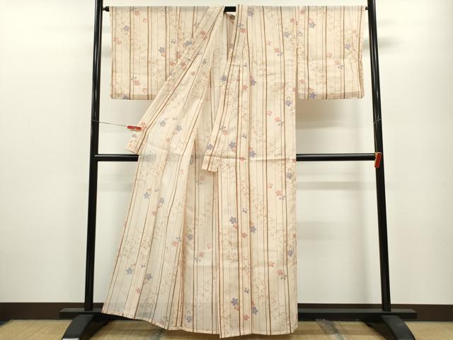 平和屋着物＊夏物 小紋 絽 縞 舞桜文 洗える着物 未使用 CABB2094ze