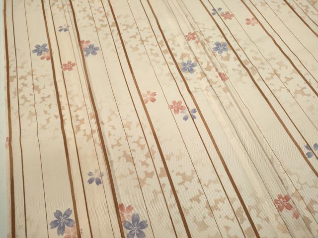 平和屋着物＊夏物 小紋 絽 縞 舞桜文 洗える着物 未使用 CABB2094ze