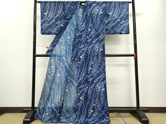 平和屋着物＊夏物　小紋　絽　扇面枝垂れ柳文　洗える着物　CABB2099ze 平和屋着物＊夏物 小紋 絽 扇面枝垂れ柳文 洗える着物 CABB2099ze