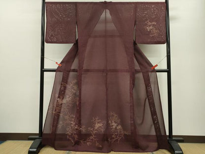 平和屋着物＊夏物 訪問着 絽 地紙草花文 たたき染め 金彩 洗える着物 CABB2100ze