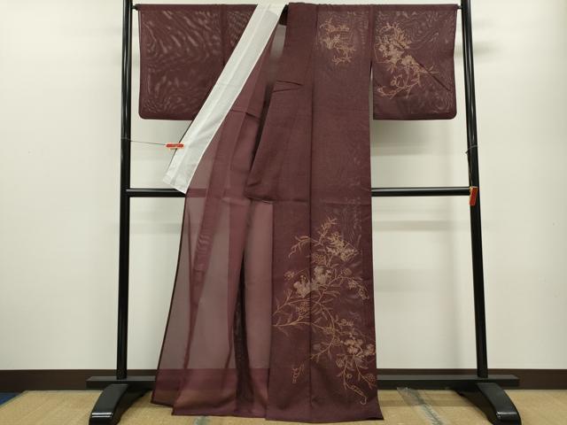 平和屋着物＊夏物 訪問着 絽 地紙草花文 たたき染め 金彩 洗える着物 CABB2100ze