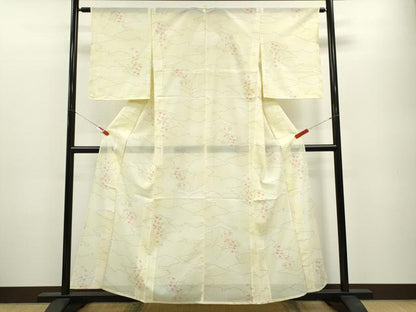 平和屋着物＊夏物 小紋 絽 雲取り草花文 洗える着物 CABB2101ze