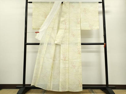 平和屋着物＊夏物 小紋 絽 雲取り草花文 洗える着物 CABB2101ze