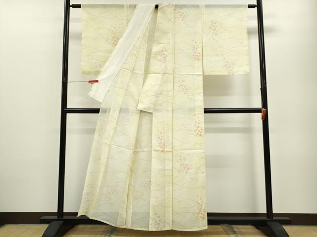 平和屋着物＊夏物 小紋 絽 雲取り草花文 洗える着物 CABB2101ze