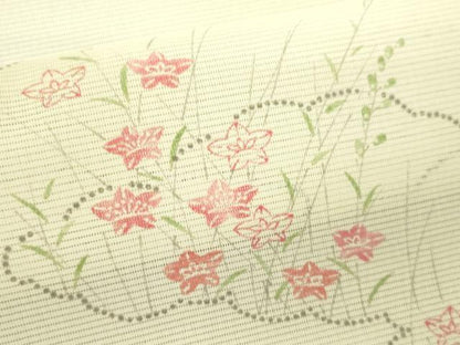 平和屋着物＊夏物 小紋 絽 雲取り草花文 洗える着物 CABB2101ze