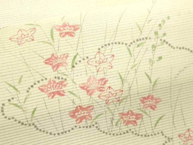 平和屋着物＊夏物 小紋 絽 雲取り草花文 洗える着物 CABB2101ze