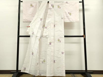 平和屋着物＊夏物 小紋 絽 芝草仕覆文 洗える着物 CABB2102ze
